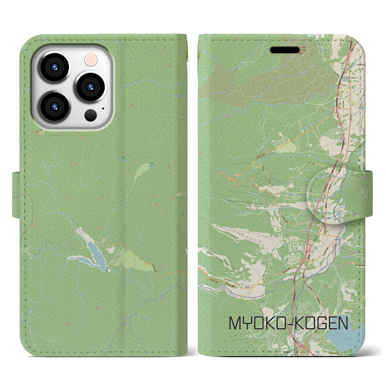 【妙高高原(新潟県)】地図柄iPhoneケース(手帳タイプ)ナチュラル・iPhone 13 Pro 用