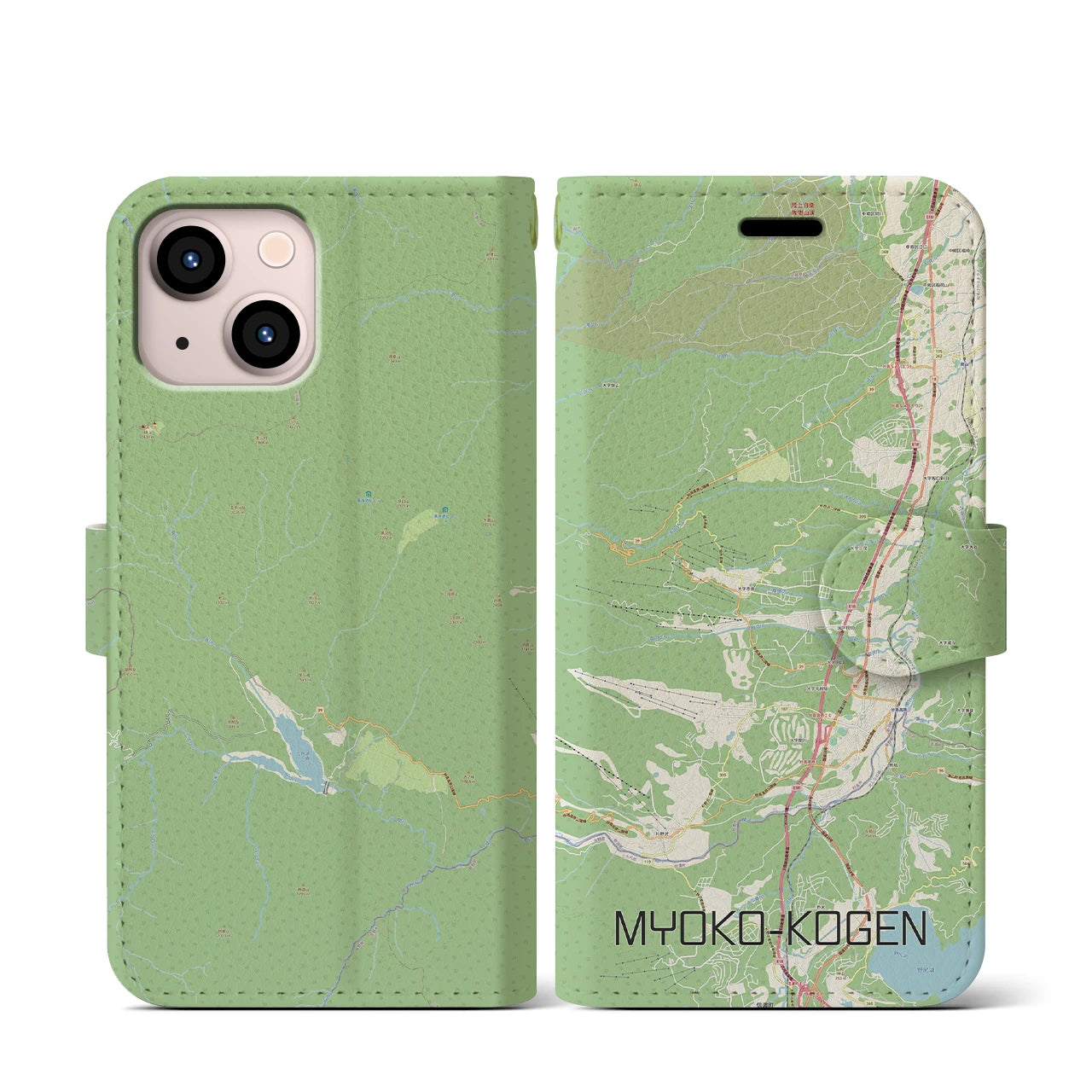 【妙高高原(新潟県)】地図柄iPhoneケース(手帳タイプ)ナチュラル・iPhone 13 mini 用