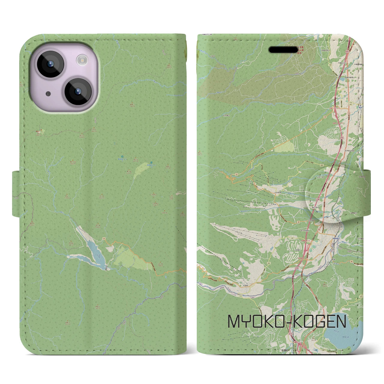 【妙高高原(新潟県)】地図柄iPhoneケース(手帳タイプ)ナチュラル・iPhone 14 用