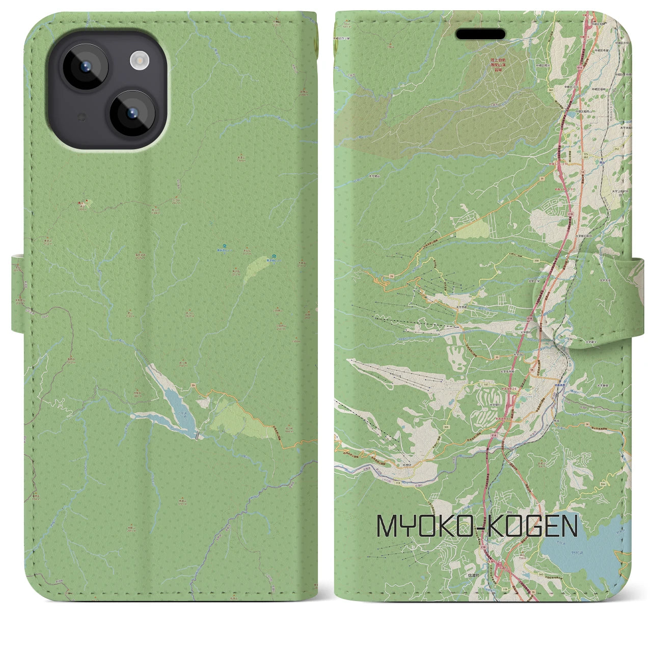 【妙高高原(新潟県)】地図柄iPhoneケース(手帳タイプ)ナチュラル・iPhone 14 Plus 用