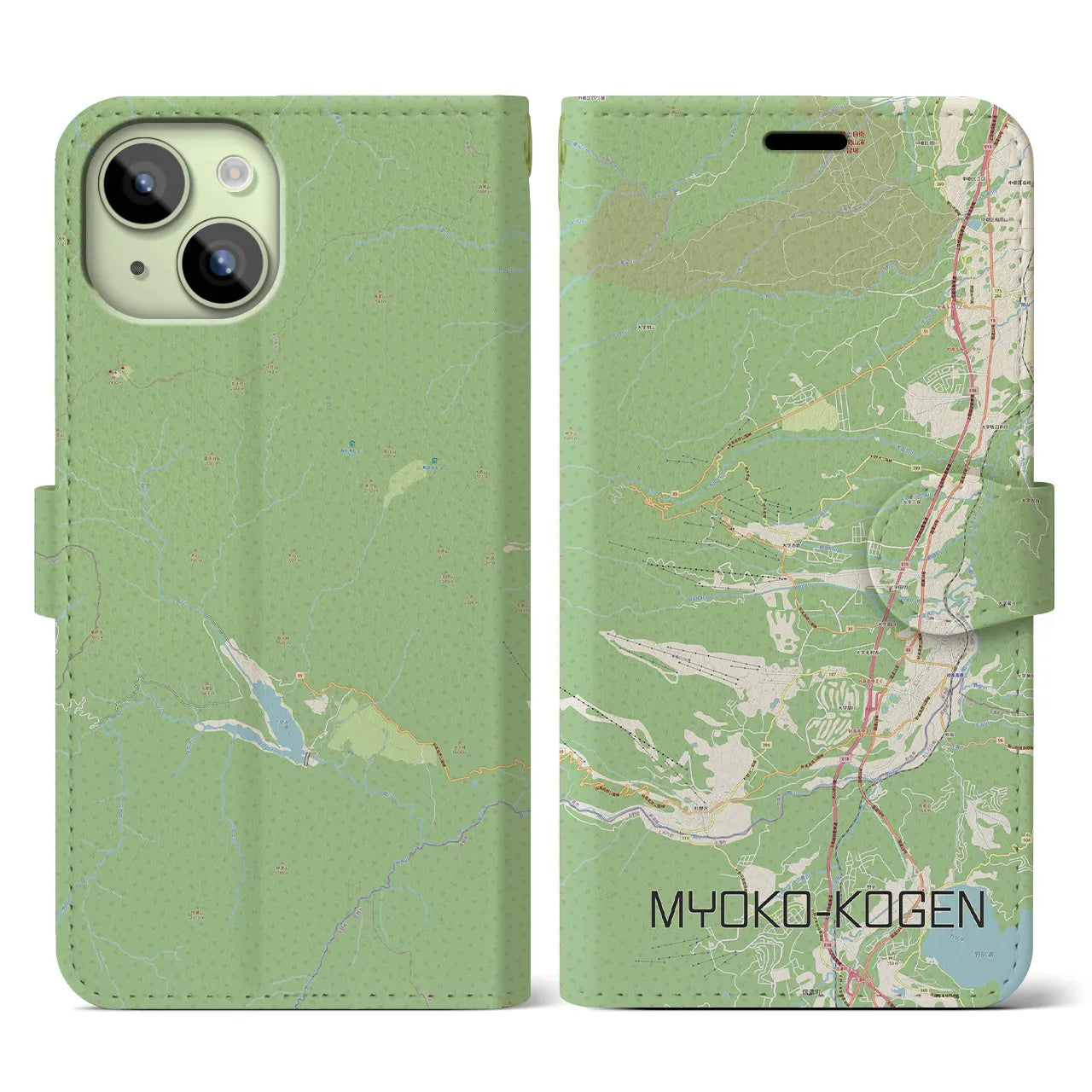 【妙高高原(新潟県)】地図柄iPhoneケース(手帳タイプ)ナチュラル・iPhone 15 用