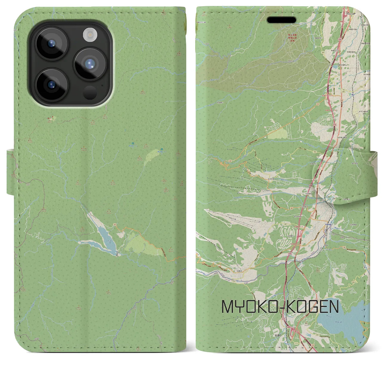 【妙高高原(新潟県)】地図柄iPhoneケース(手帳タイプ)ナチュラル・iPhone 15 Pro Max 用