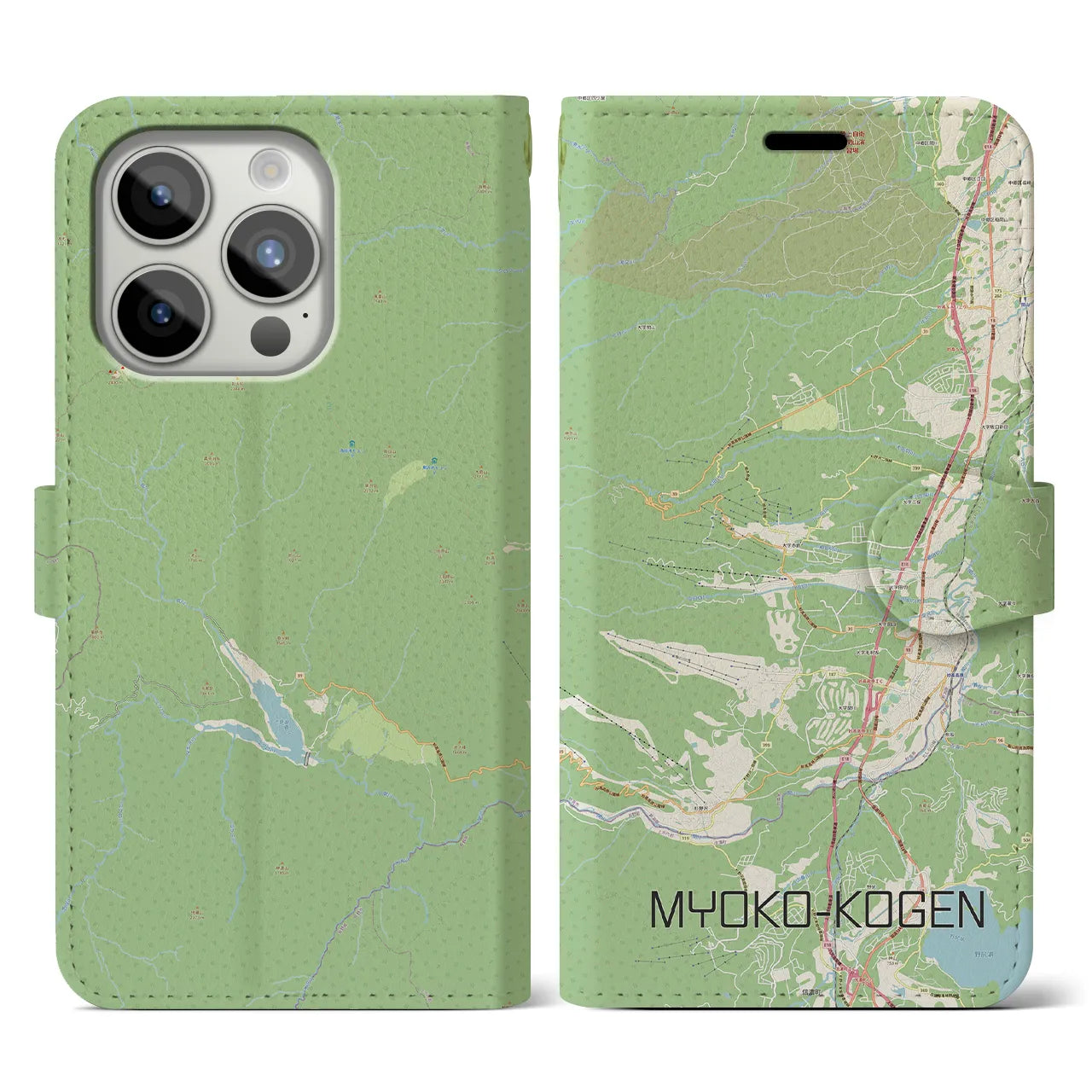 【妙高高原(新潟県)】地図柄iPhoneケース(手帳タイプ)ナチュラル・iPhone 15 Pro 用