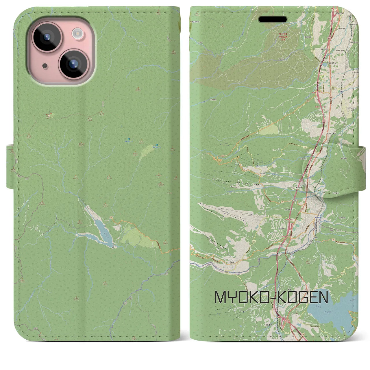 【妙高高原(新潟県)】地図柄iPhoneケース(手帳タイプ)ナチュラル・iPhone 15 Plus 用
