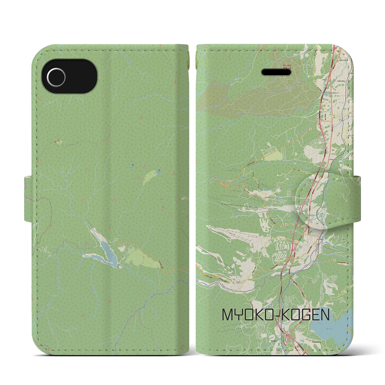 【妙高高原(新潟県)】地図柄iPhoneケース(手帳タイプ)ナチュラル・iPhone SE(第3 / 第2世代) / 8 / 7 / 6s / 6 用