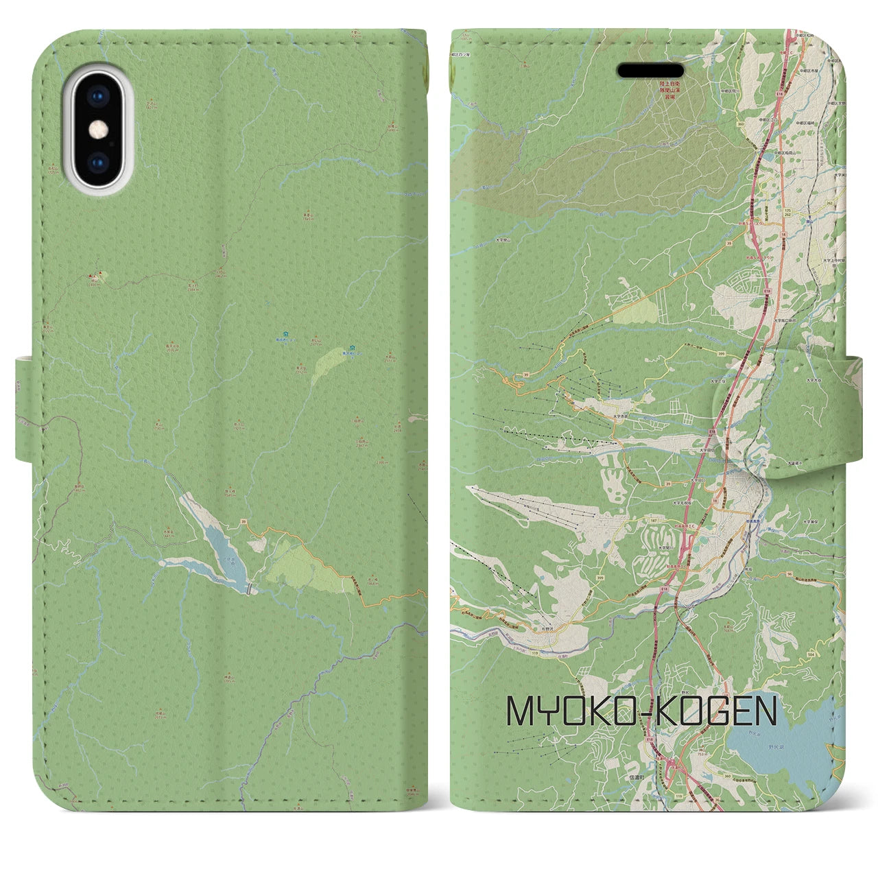 【妙高高原(新潟県)】地図柄iPhoneケース(手帳タイプ)ナチュラル・iPhone XS Max 用