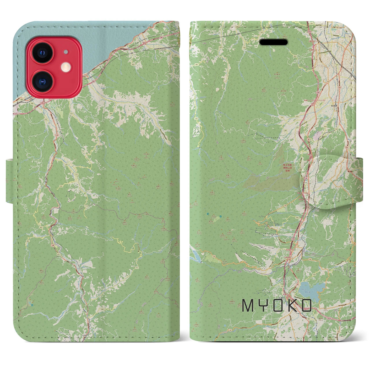 【妙高(新潟県)】地図柄iPhoneケース(手帳タイプ)ナチュラル・iPhone 11 用