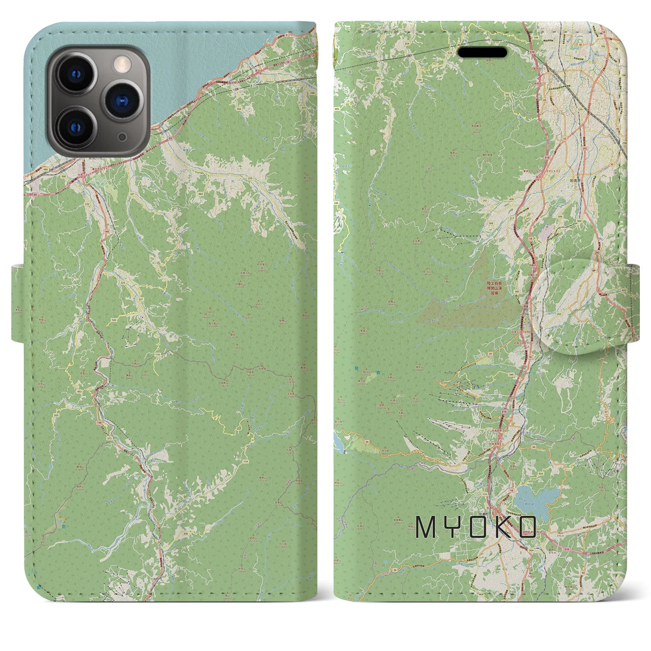 【妙高(新潟県)】地図柄iPhoneケース(手帳タイプ)ナチュラル・iPhone 11 Pro Max 用