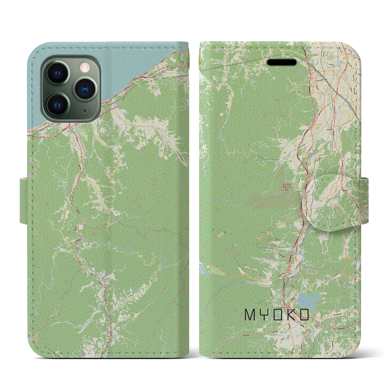 【妙高(新潟県)】地図柄iPhoneケース(手帳タイプ)ナチュラル・iPhone 11 Pro 用