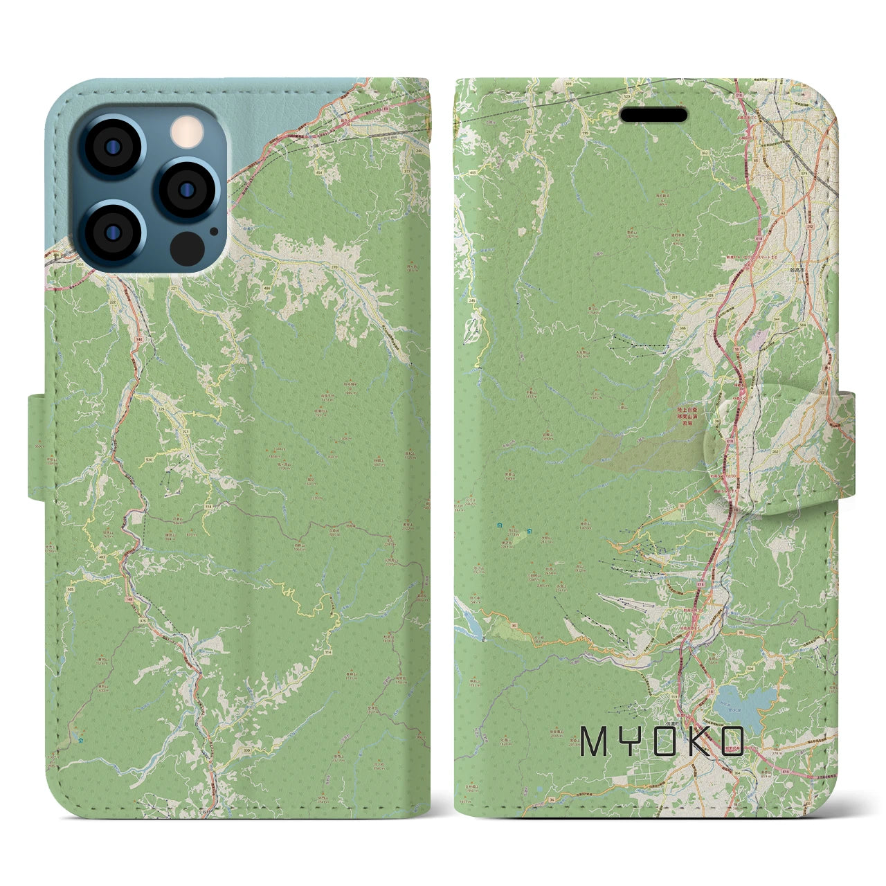 【妙高(新潟県)】地図柄iPhoneケース(手帳タイプ)ナチュラル・iPhone 12 / 12 Pro 用