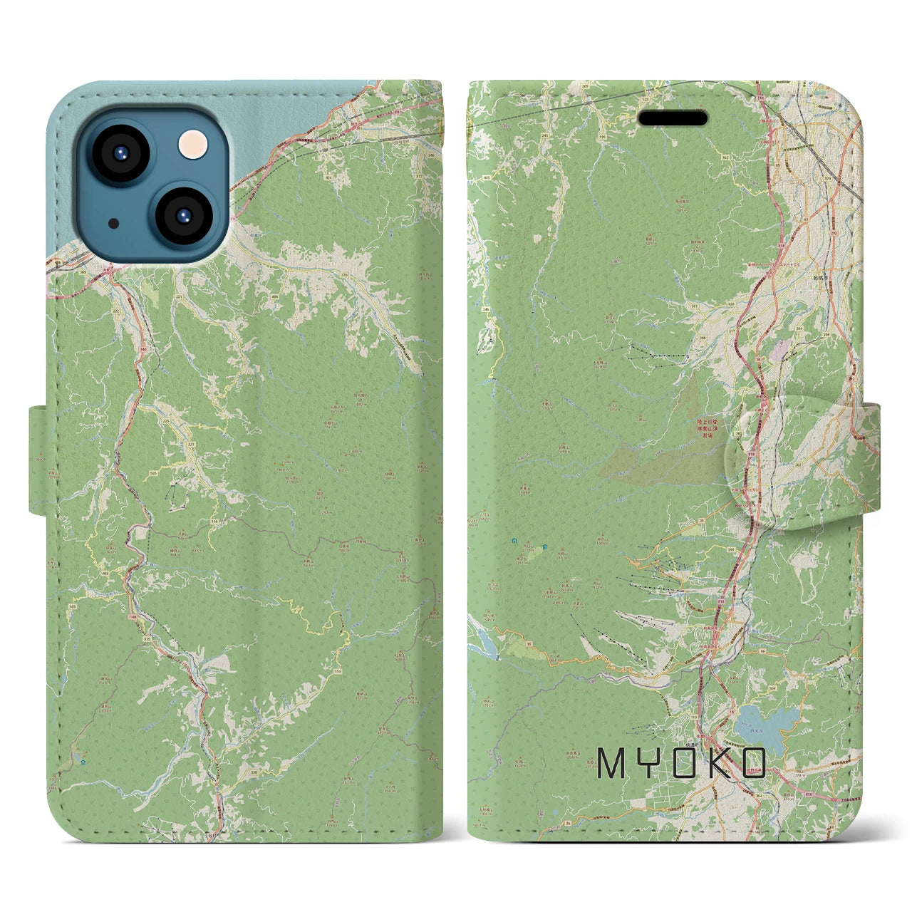 【妙高(新潟県)】地図柄iPhoneケース(手帳タイプ)ナチュラル・iPhone 13 用