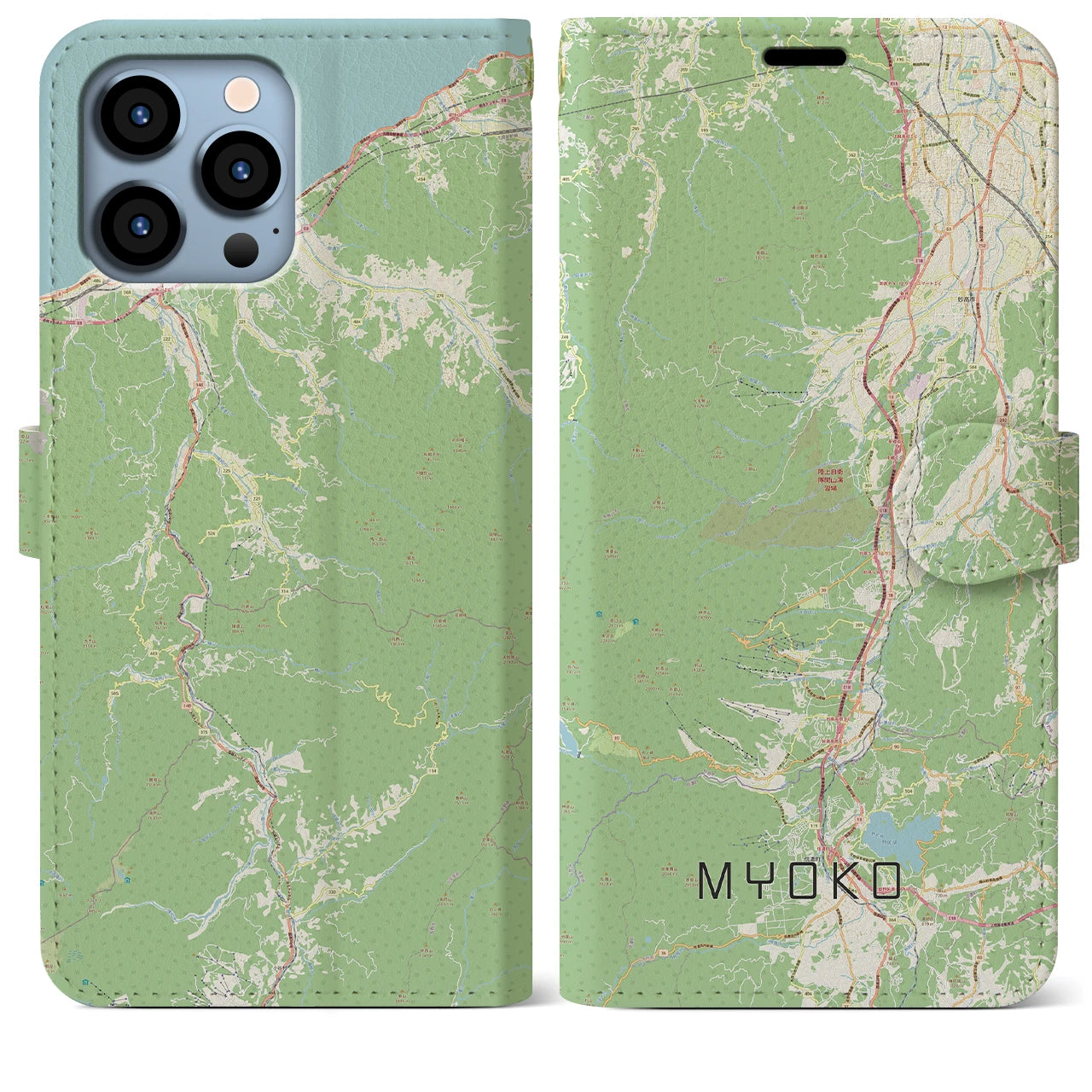 【妙高(新潟県)】地図柄iPhoneケース(手帳タイプ)ナチュラル・iPhone 13 Pro Max 用