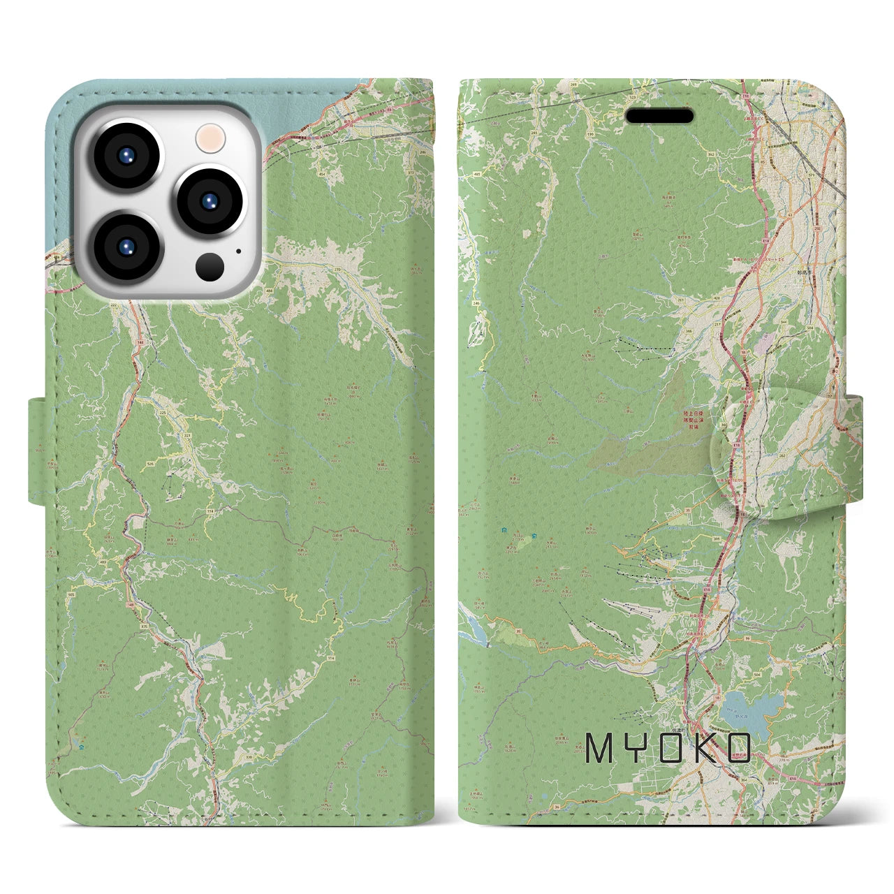 【妙高(新潟県)】地図柄iPhoneケース(手帳タイプ)ナチュラル・iPhone 13 Pro 用