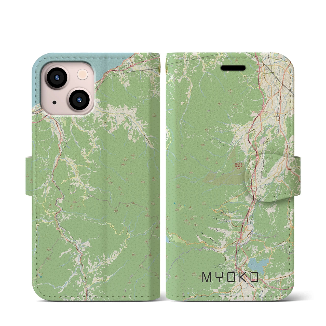 【妙高(新潟県)】地図柄iPhoneケース(手帳タイプ)ナチュラル・iPhone 13 mini 用