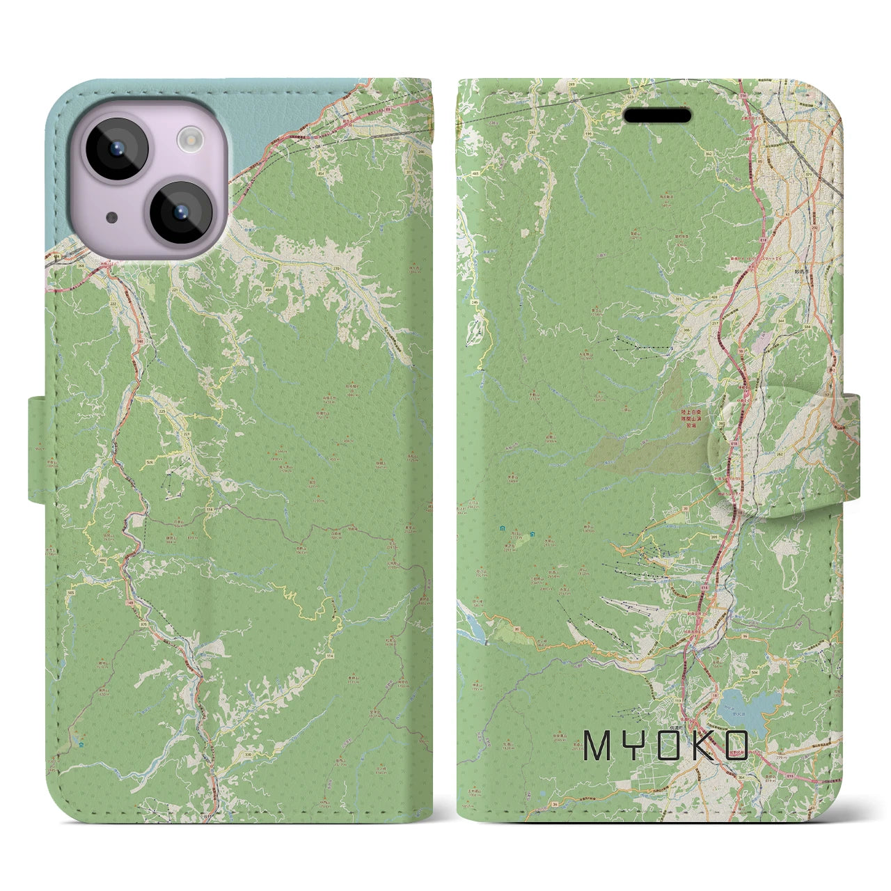 【妙高(新潟県)】地図柄iPhoneケース(手帳タイプ)ナチュラル・iPhone 14 用