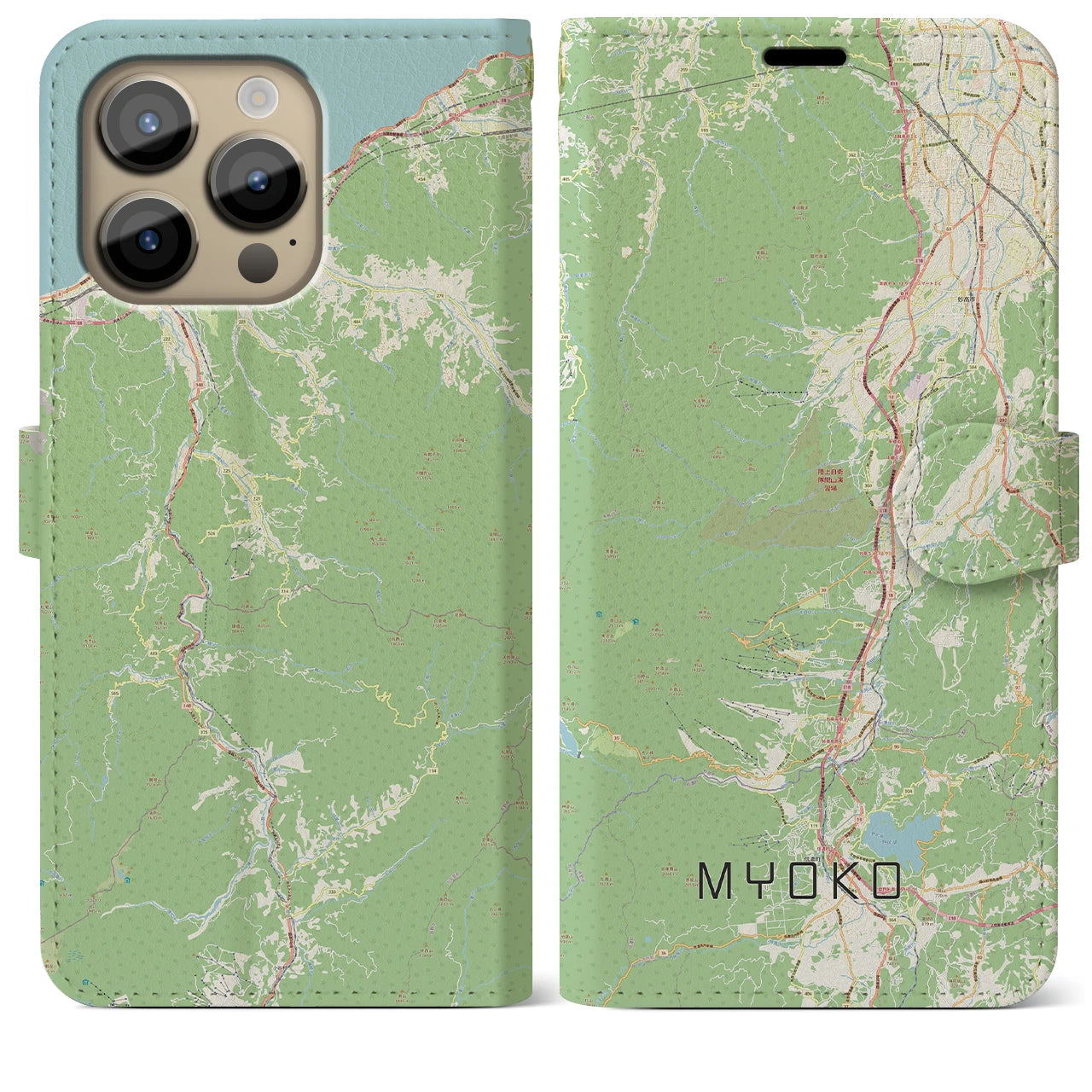【妙高(新潟県)】地図柄iPhoneケース(手帳タイプ)ナチュラル・iPhone 14 Pro Max 用