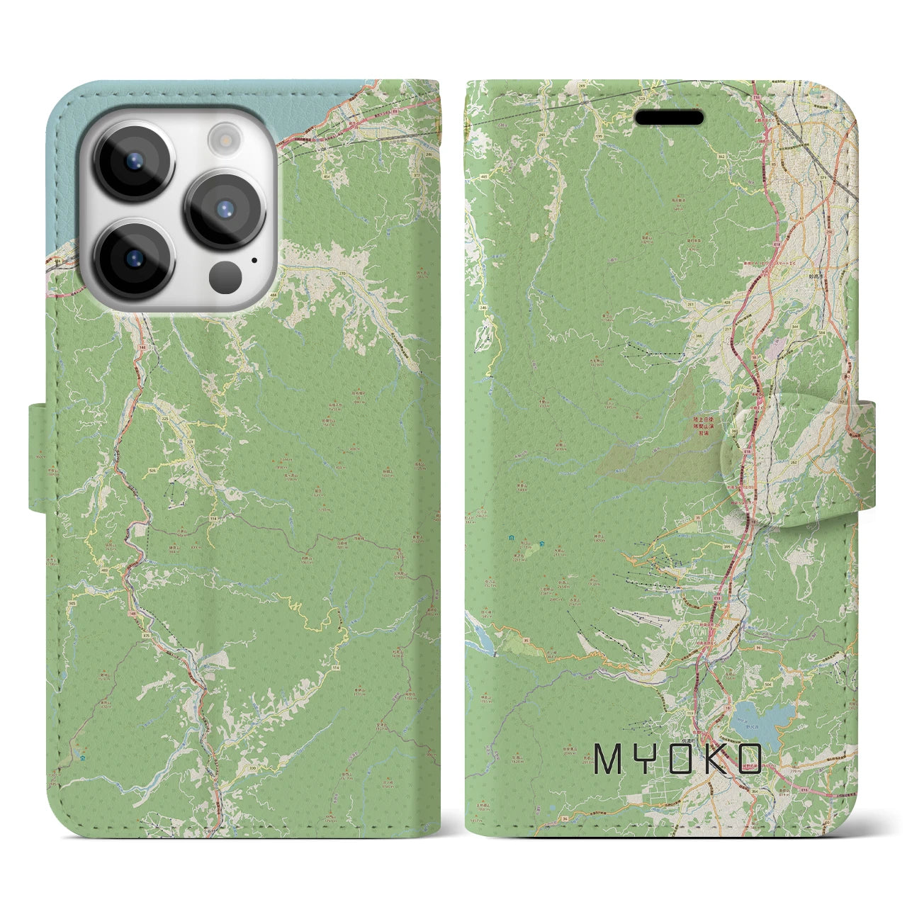 【妙高(新潟県)】地図柄iPhoneケース(手帳タイプ)ナチュラル・iPhone 14 Pro 用
