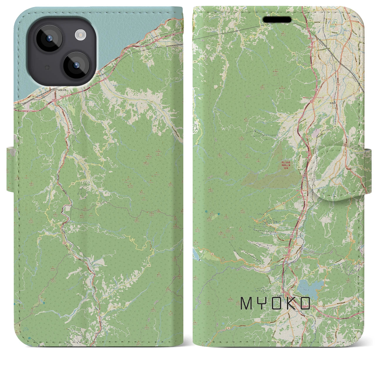 【妙高(新潟県)】地図柄iPhoneケース(手帳タイプ)ナチュラル・iPhone 14 Plus 用