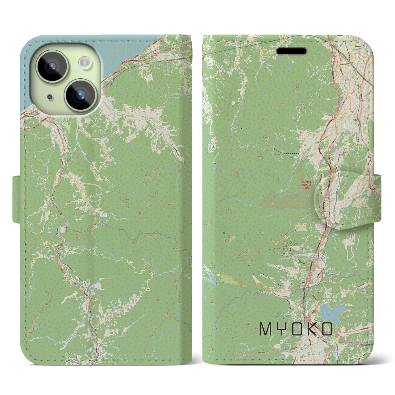 【妙高(新潟県)】地図柄iPhoneケース(手帳タイプ)ナチュラル・iPhone 15 用
