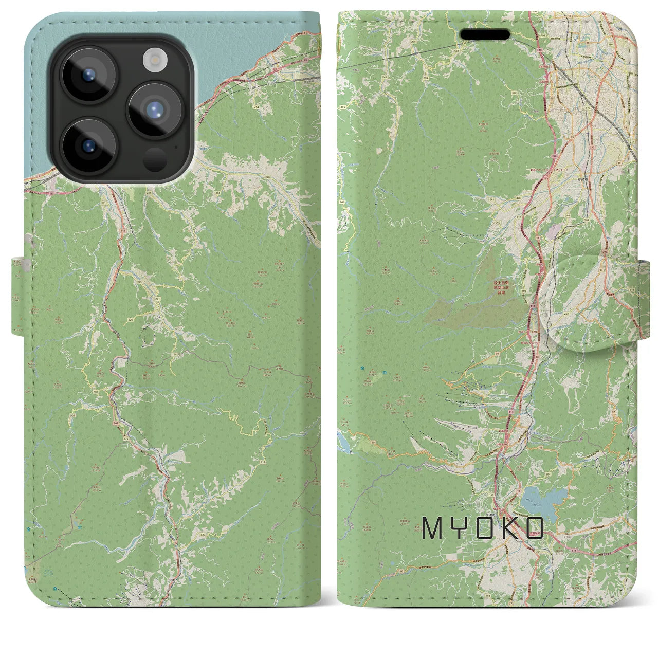 【妙高(新潟県)】地図柄iPhoneケース(手帳タイプ)ナチュラル・iPhone 15 Pro Max 用