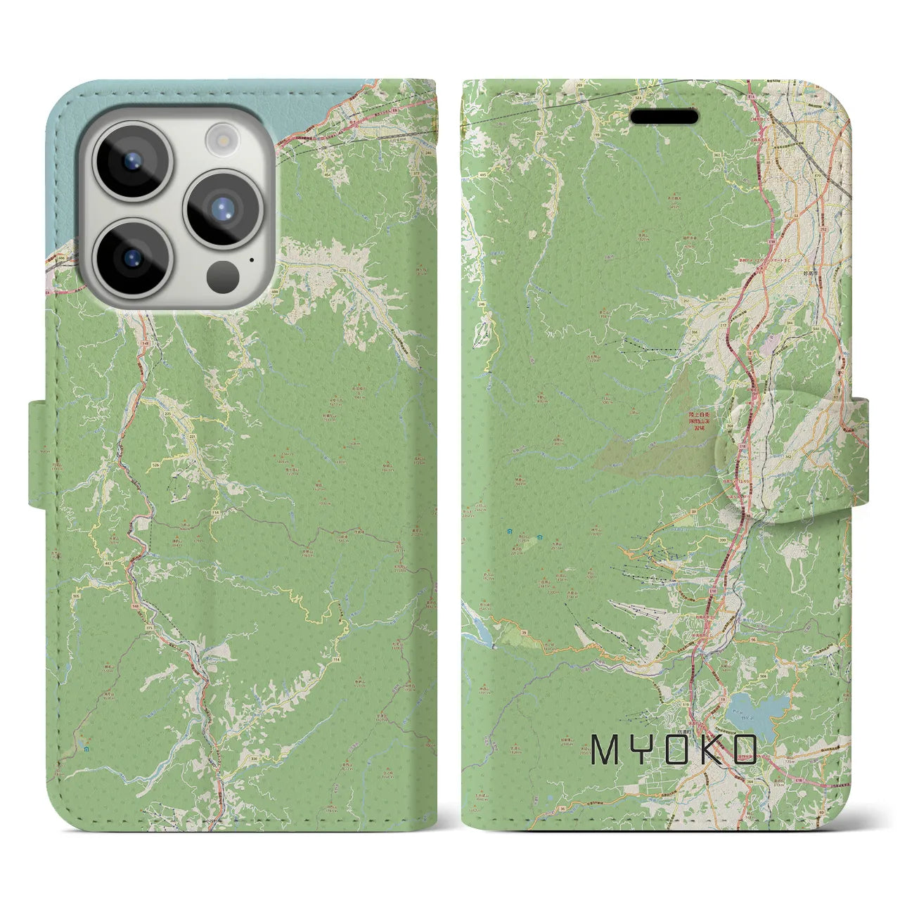 【妙高(新潟県)】地図柄iPhoneケース(手帳タイプ)ナチュラル・iPhone 15 Pro 用