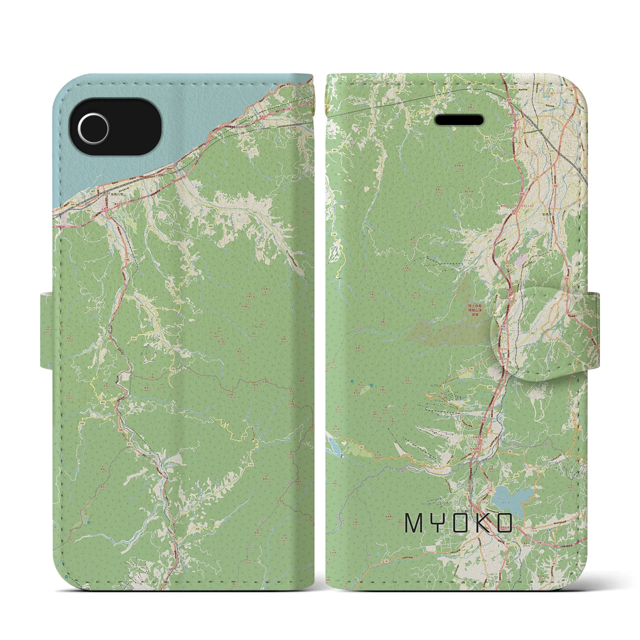 【妙高(新潟県)】地図柄iPhoneケース(手帳タイプ)ナチュラル・iPhone SE(第3 / 第2世代) / 8 / 7 / 6s / 6 用