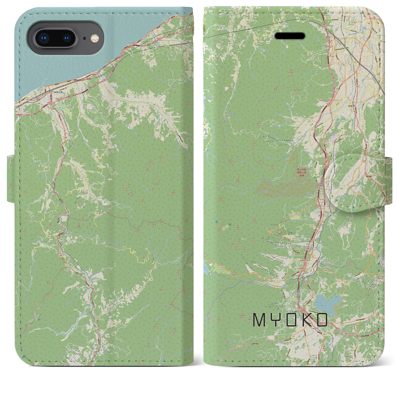 【妙高(新潟県)】地図柄iPhoneケース(手帳タイプ)ナチュラル・iPhone 8Plus /7Plus / 6sPlus / 6Plus 用