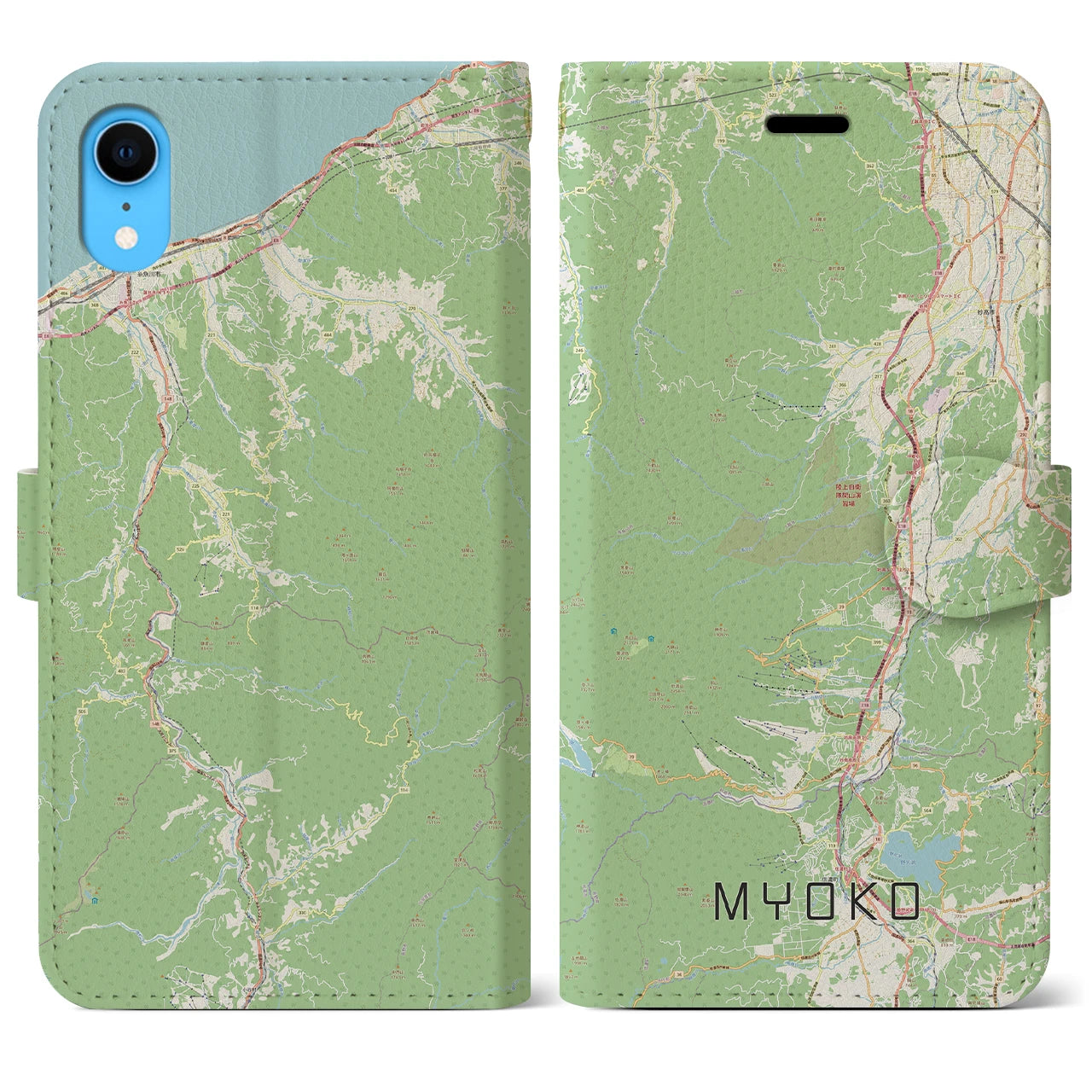 【妙高(新潟県)】地図柄iPhoneケース(手帳タイプ)ナチュラル・iPhone XR 用