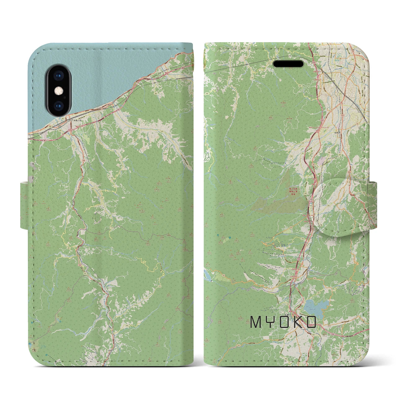 【妙高(新潟県)】地図柄iPhoneケース(手帳タイプ)ナチュラル・iPhone XS / X 用