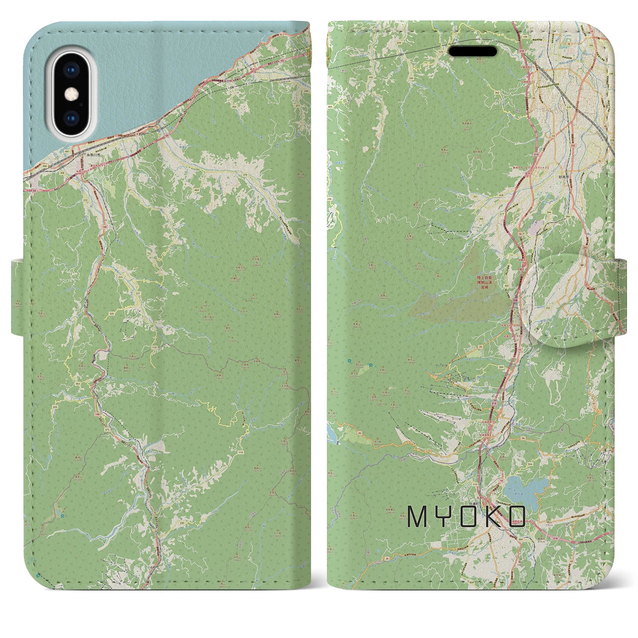 【妙高(新潟県)】地図柄iPhoneケース(手帳タイプ)ナチュラル・iPhone XS Max 用
