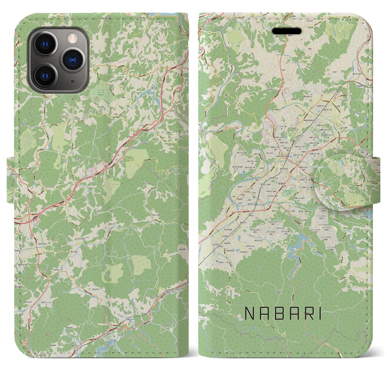 【名張(三重県)】地図柄iPhoneケース(手帳タイプ)ナチュラル・iPhone 11 Pro Max 用
