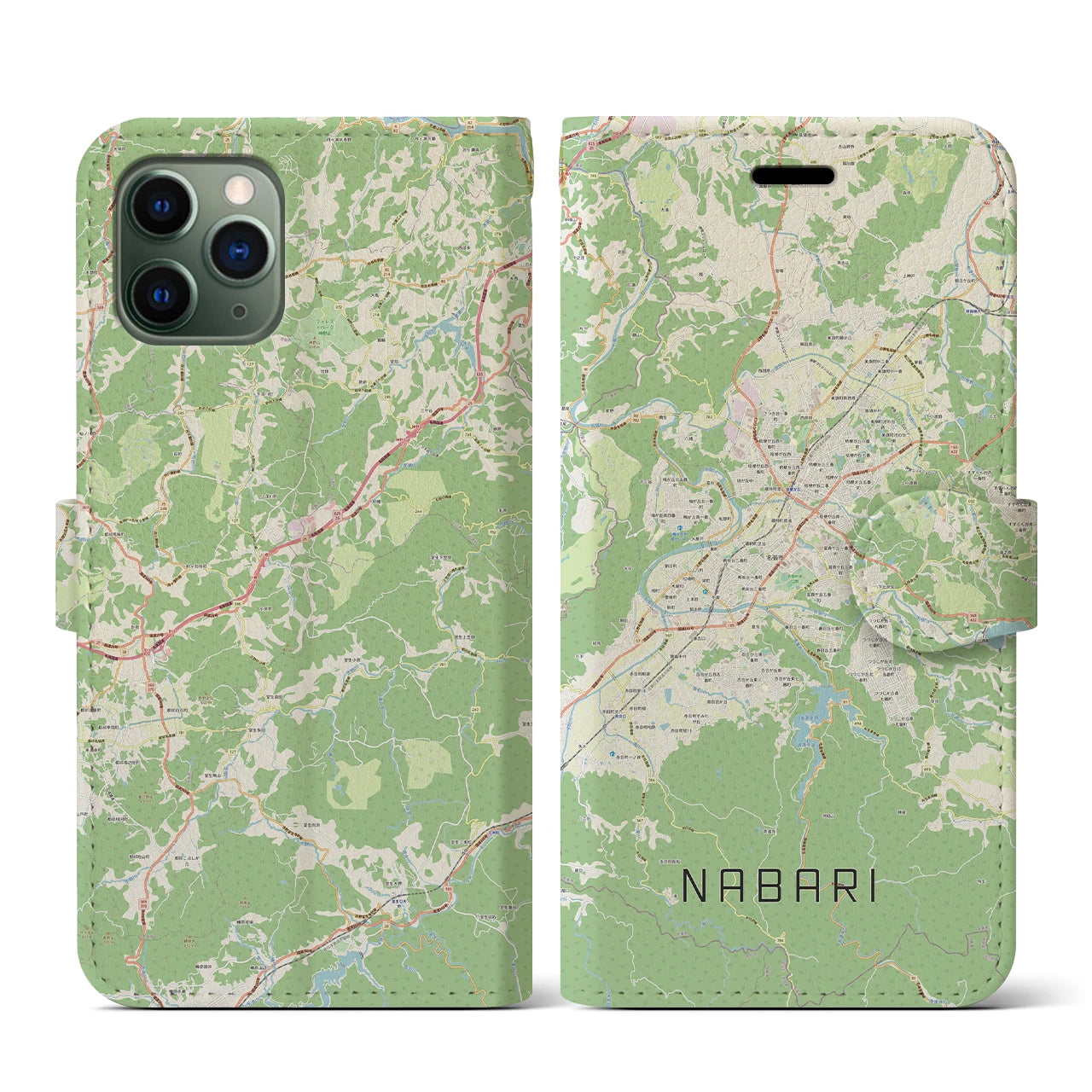 【名張(三重県)】地図柄iPhoneケース(手帳タイプ)ナチュラル・iPhone 11 Pro 用