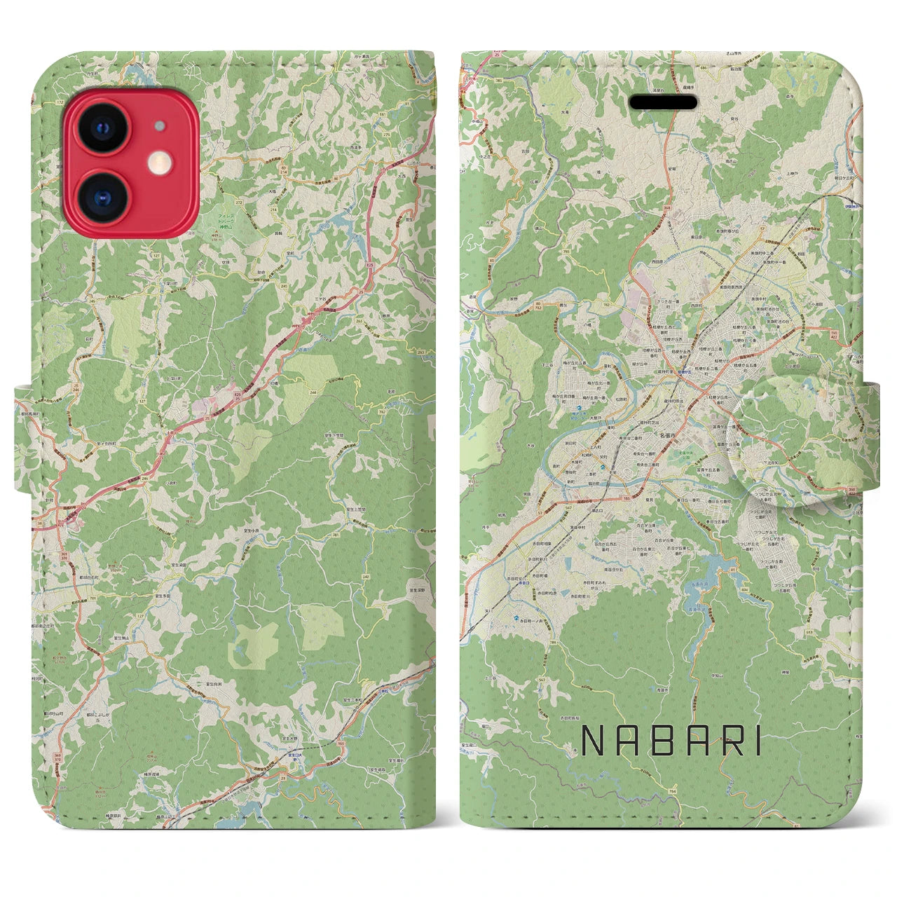 【名張(三重県)】地図柄iPhoneケース(手帳タイプ)ナチュラル・iPhone 11 用