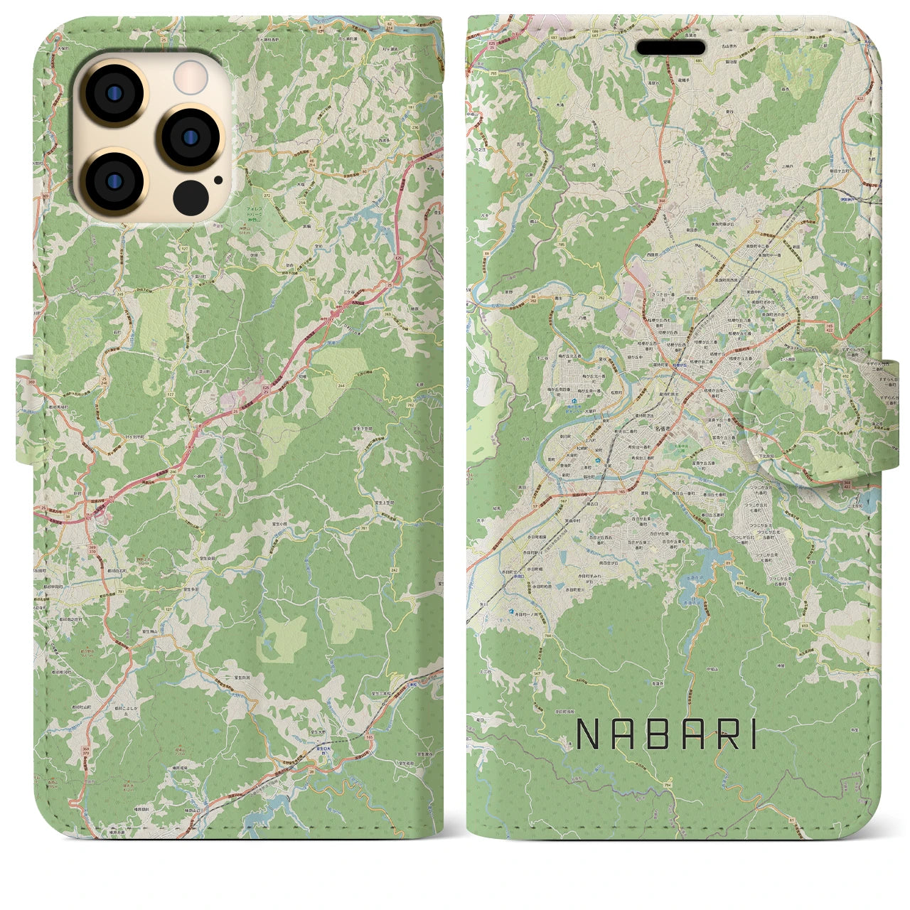 【名張(三重県)】地図柄iPhoneケース(手帳タイプ)ナチュラル・iPhone 12 Pro Max 用