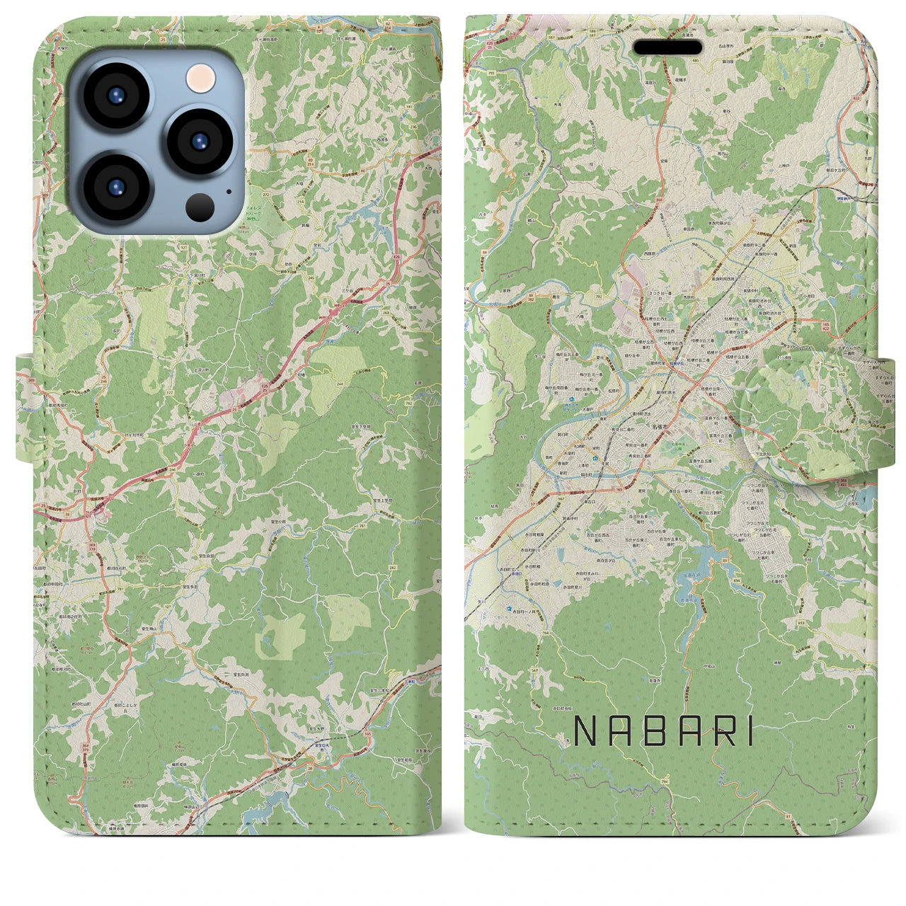 【名張(三重県)】地図柄iPhoneケース(手帳タイプ)ナチュラル・iPhone 13 Pro Max 用