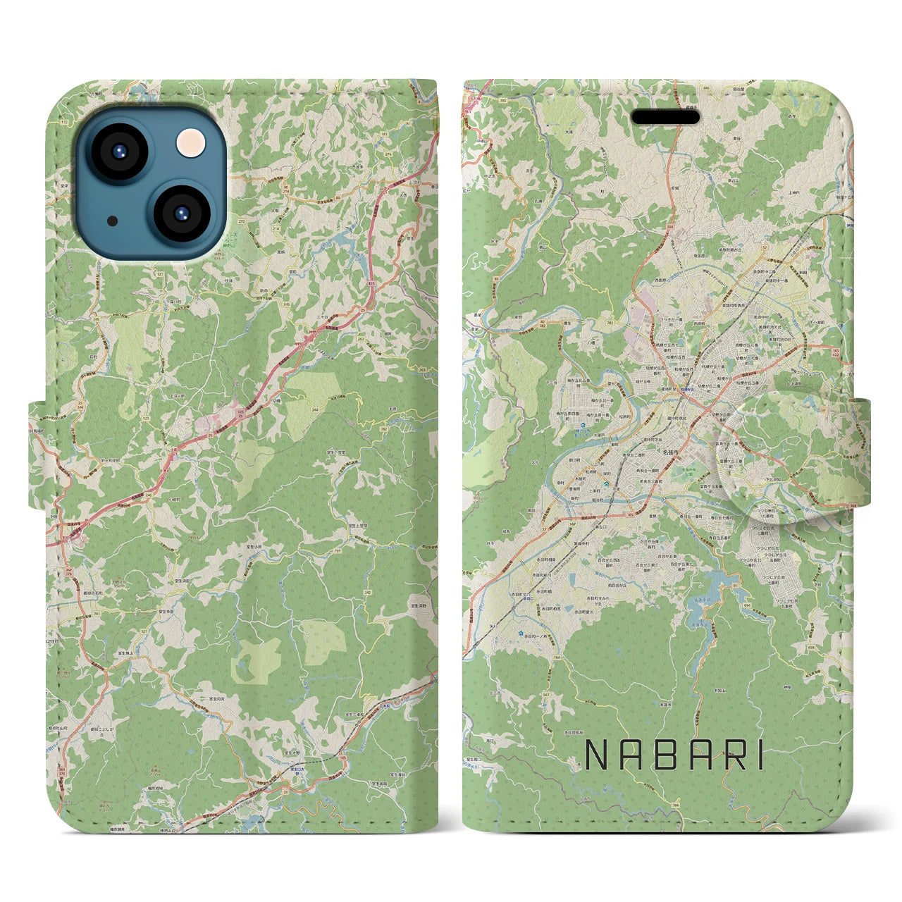 【名張(三重県)】地図柄iPhoneケース(手帳タイプ)ナチュラル・iPhone 13 用