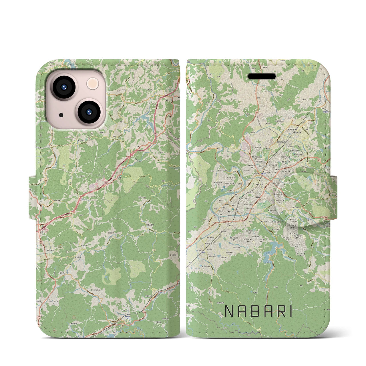 【名張(三重県)】地図柄iPhoneケース(手帳タイプ)ナチュラル・iPhone 13 mini 用