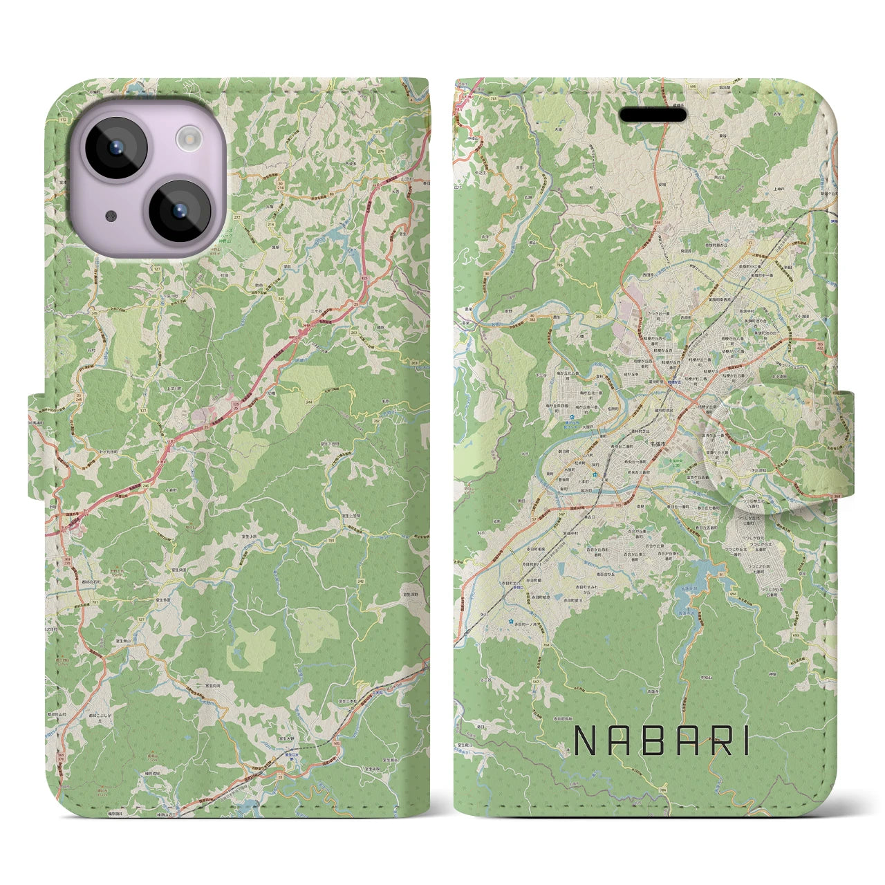【名張(三重県)】地図柄iPhoneケース(手帳タイプ)ナチュラル・iPhone 14 用