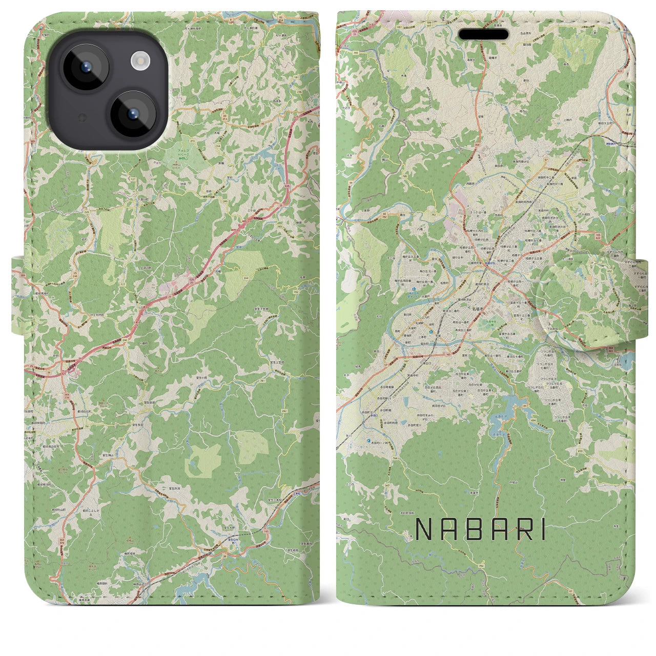 【名張(三重県)】地図柄iPhoneケース(手帳タイプ)ナチュラル・iPhone 14 Plus 用