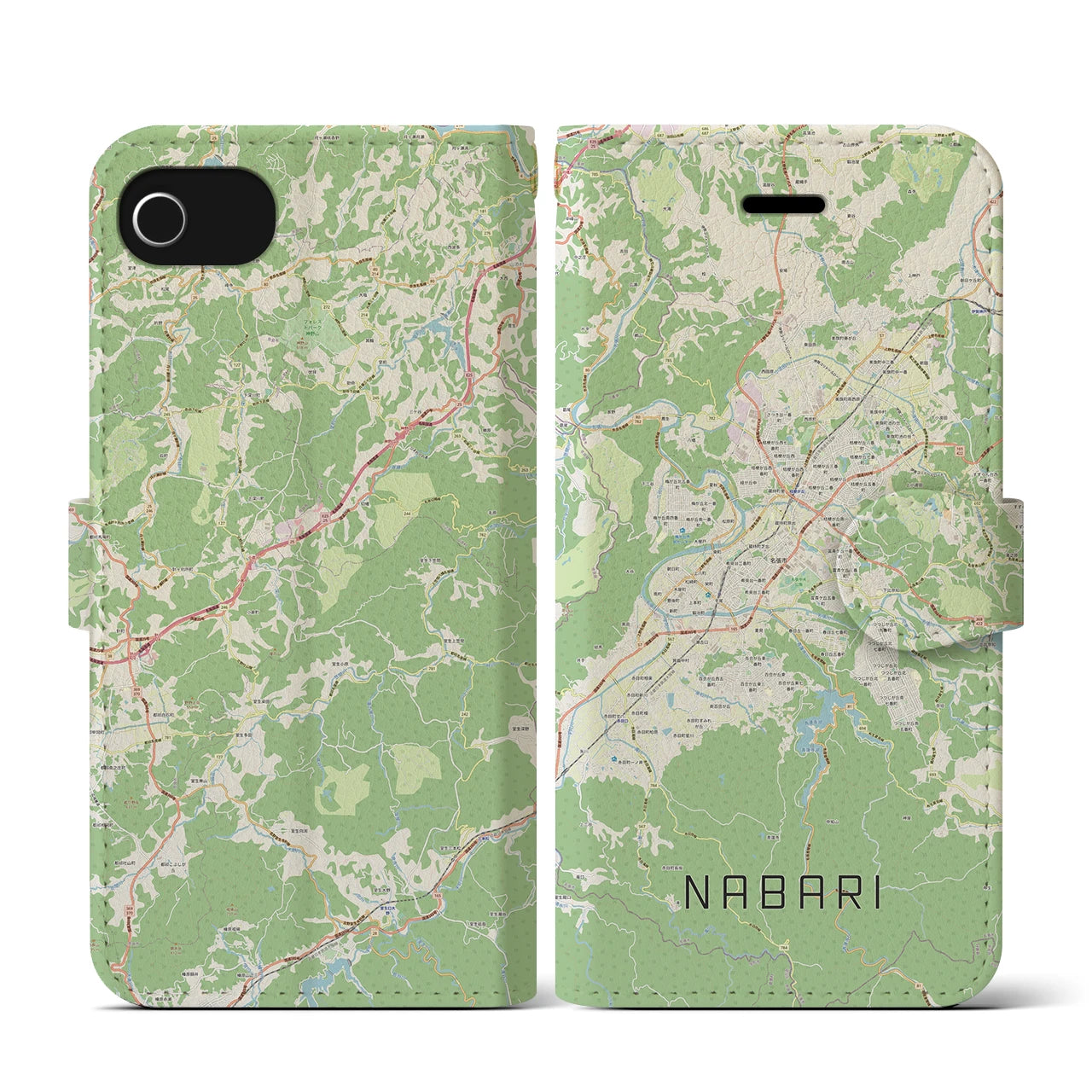 【名張(三重県)】地図柄iPhoneケース(手帳タイプ)ナチュラル・iPhone SE(第3 / 第2世代) / 8 / 7 / 6s / 6 用