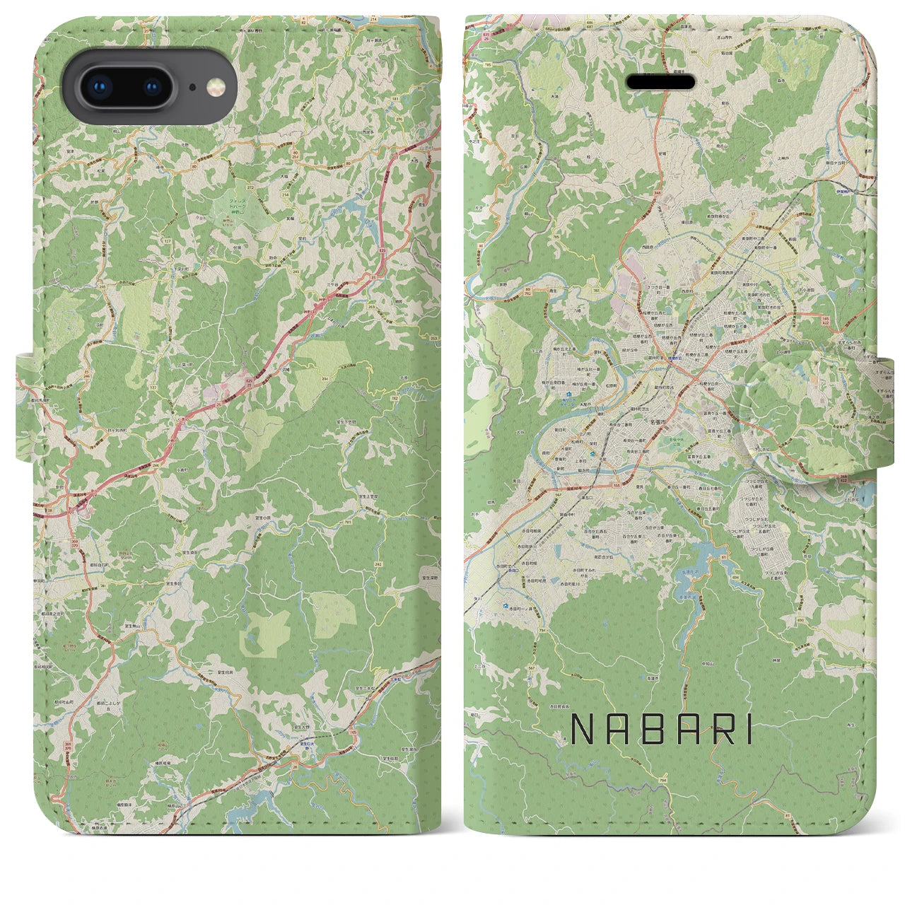 【名張(三重県)】地図柄iPhoneケース(手帳タイプ)ナチュラル・iPhone 8Plus /7Plus / 6sPlus / 6Plus 用