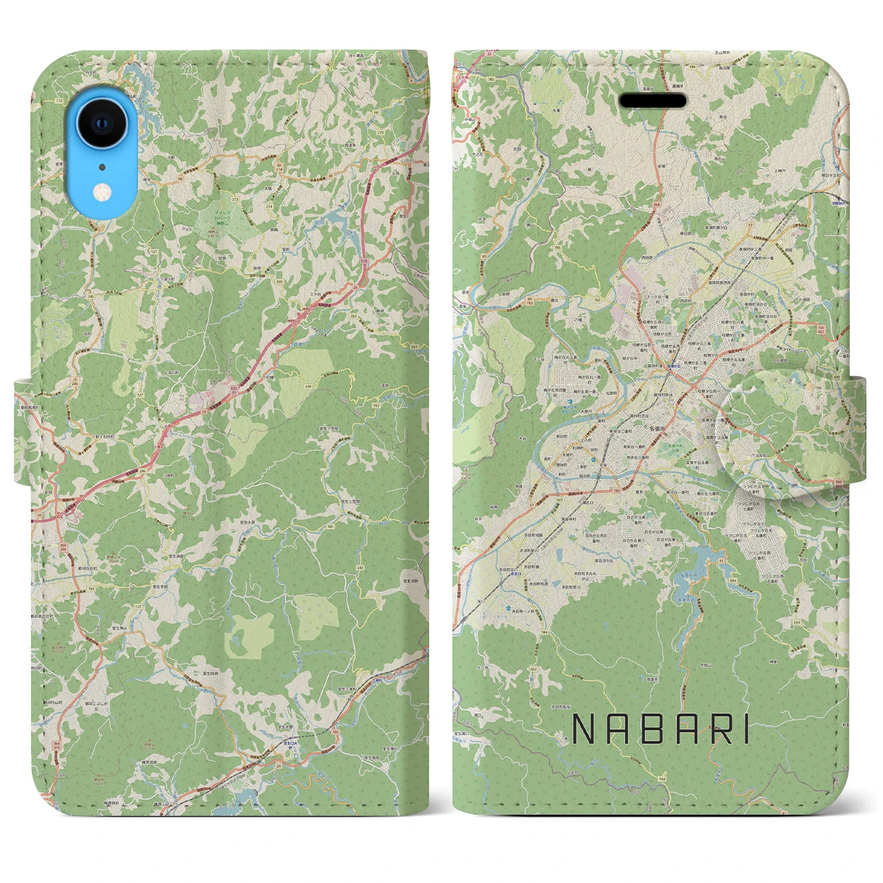 【名張(三重県)】地図柄iPhoneケース(手帳タイプ)ナチュラル・iPhone XR 用