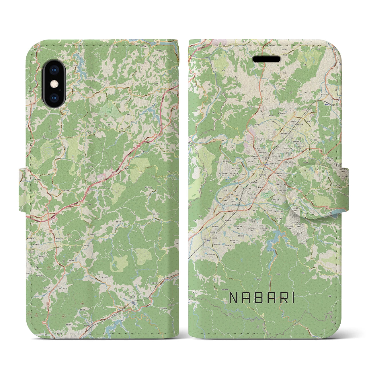 【名張(三重県)】地図柄iPhoneケース(手帳タイプ)ナチュラル・iPhone XS / X 用