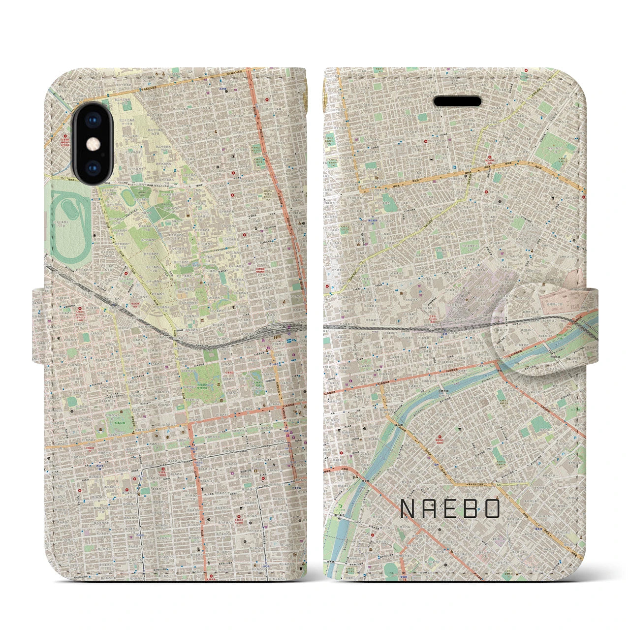 【苗穂(北海道)】地図柄iPhoneケース(手帳タイプ)ナチュラル・iPhone XS / X 用