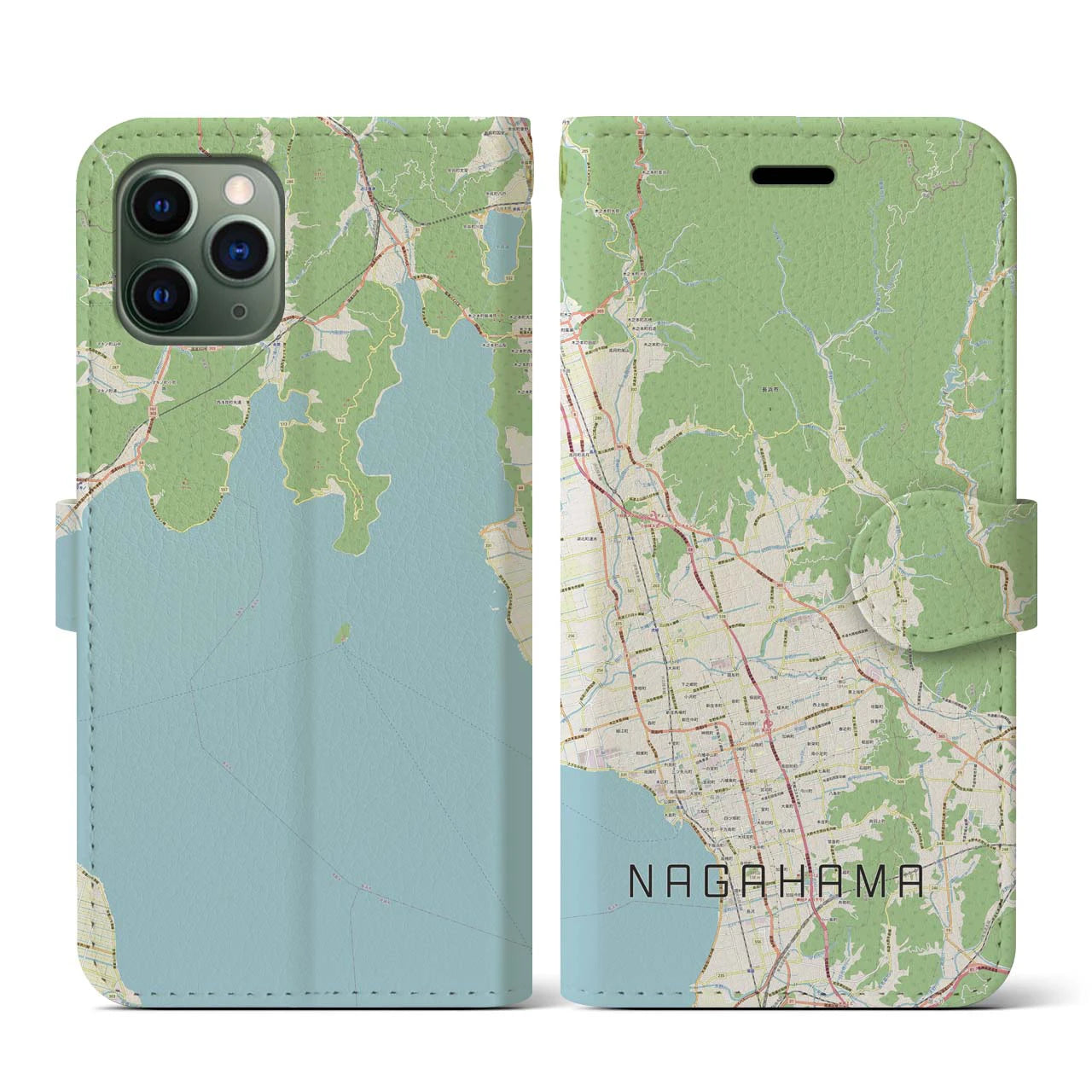 【長浜(滋賀県)】地図柄iPhoneケース(手帳タイプ)ナチュラル・iPhone 11 Pro 用