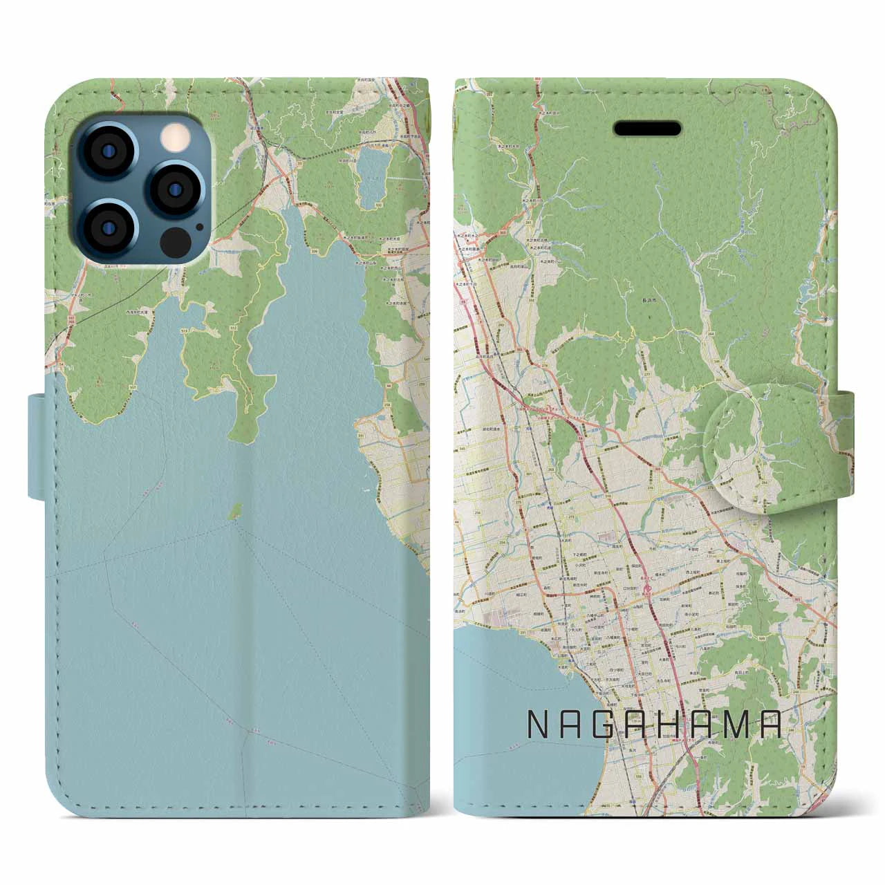 【長浜(滋賀県)】地図柄iPhoneケース(手帳タイプ)ナチュラル・iPhone 12 / 12 Pro 用