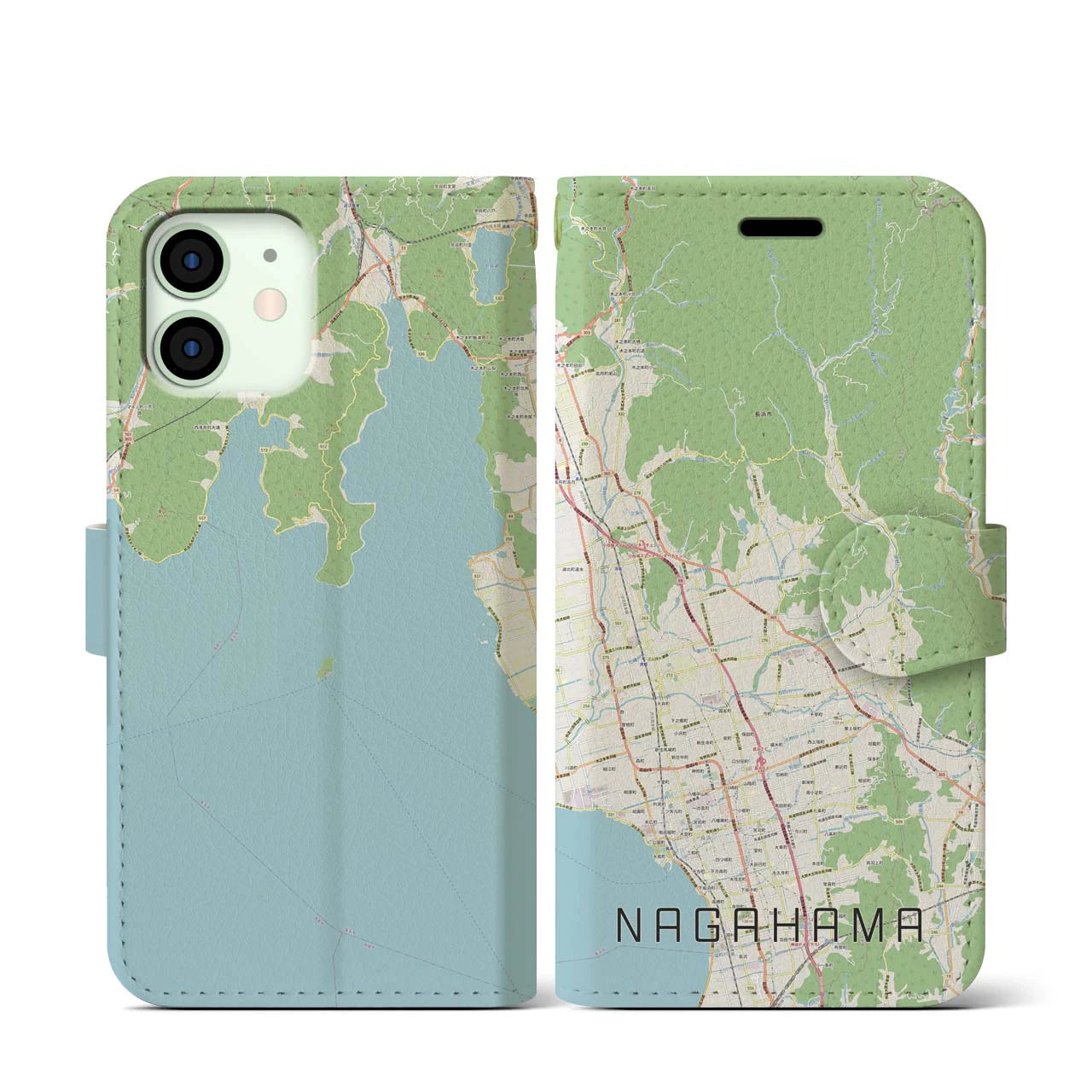 【長浜(滋賀県)】地図柄iPhoneケース(手帳タイプ)ナチュラル・iPhone 12 mini 用