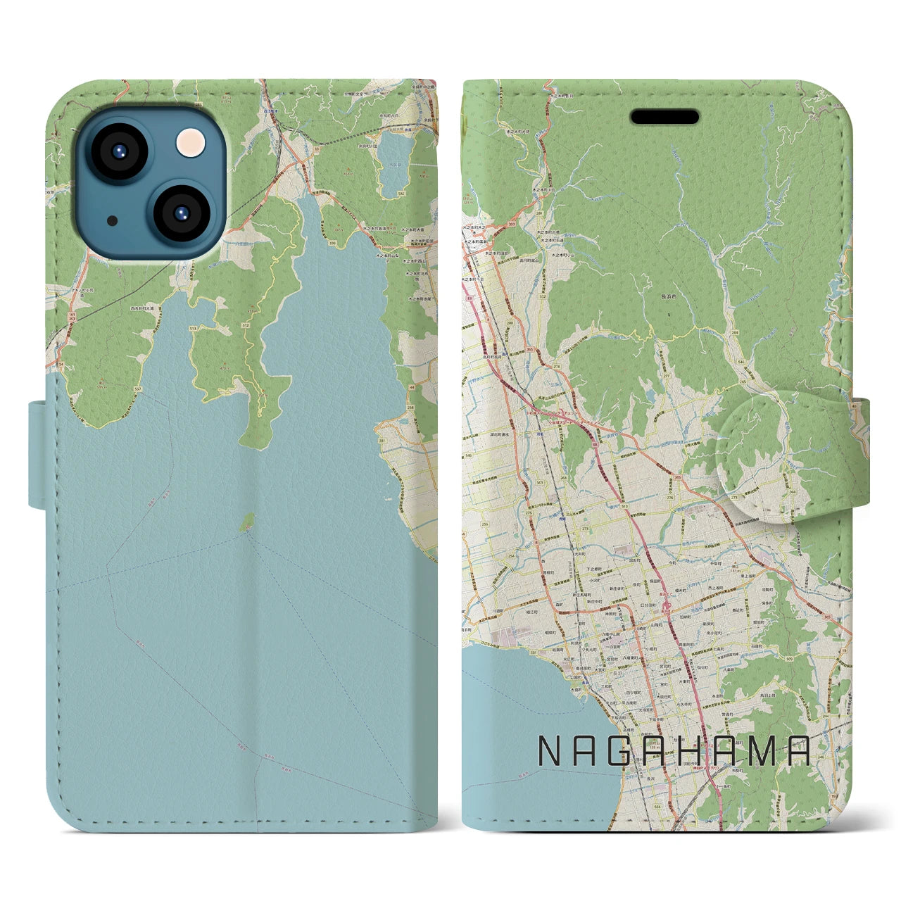 【長浜(滋賀県)】地図柄iPhoneケース(手帳タイプ)ナチュラル・iPhone 13 用