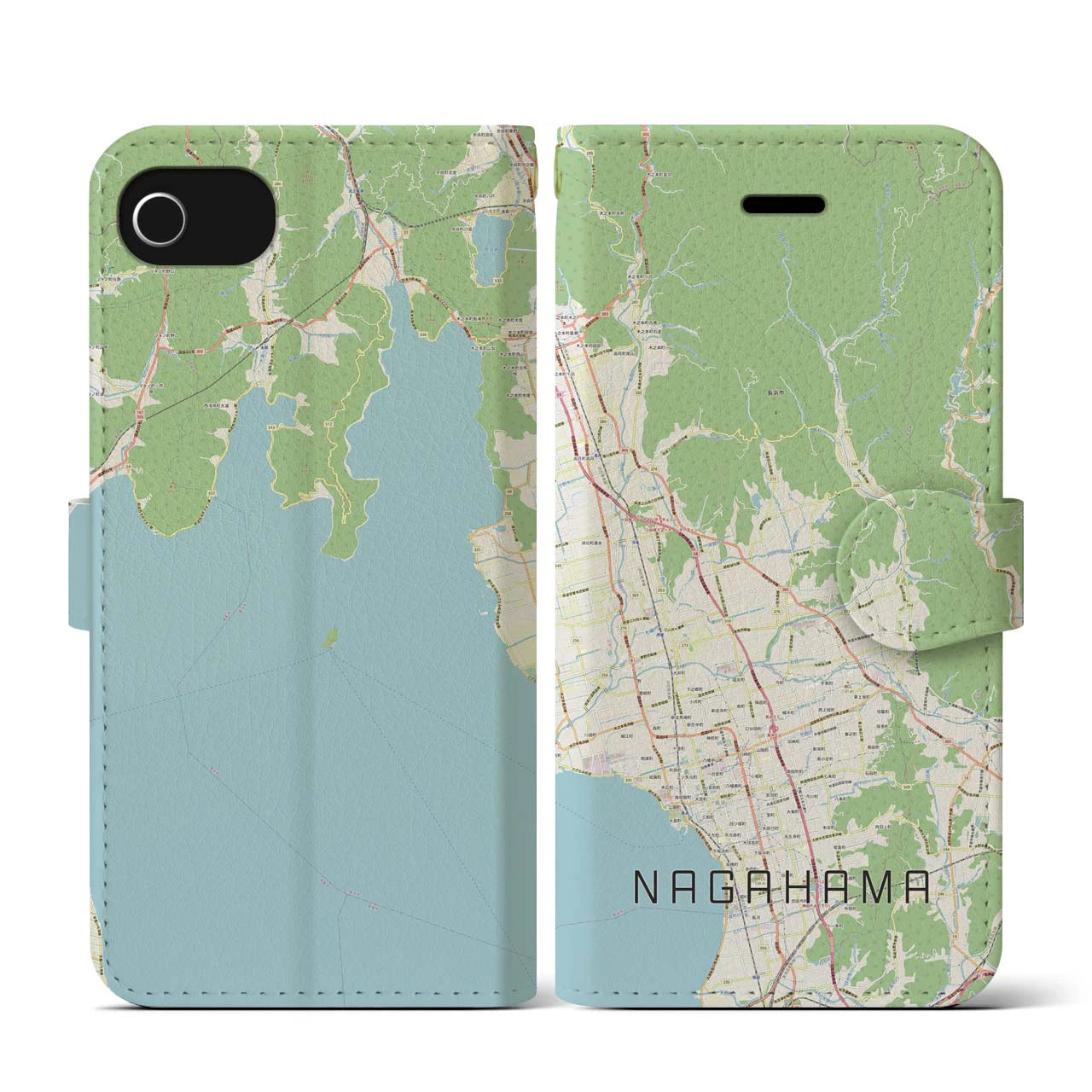 【長浜(滋賀県)】地図柄iPhoneケース(手帳タイプ)ナチュラル・iPhone SE(第3 / 第2世代) / 8 / 7 / 6s / 6 用