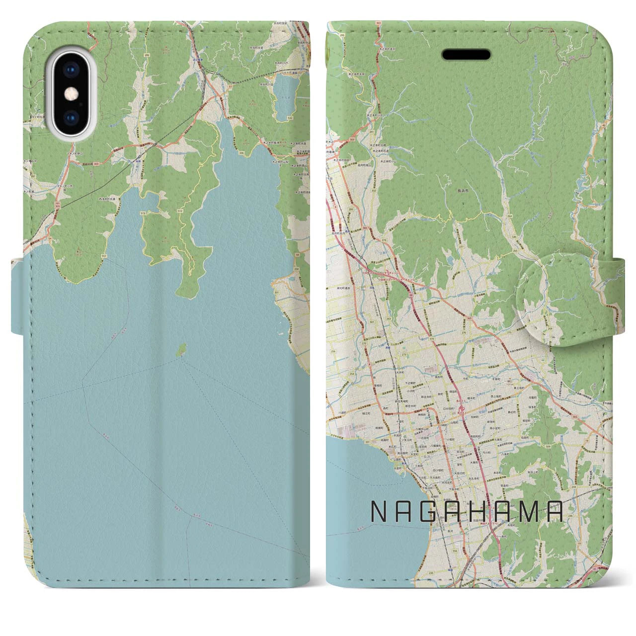 【長浜(滋賀県)】地図柄iPhoneケース(手帳タイプ)ナチュラル・iPhone XS Max 用